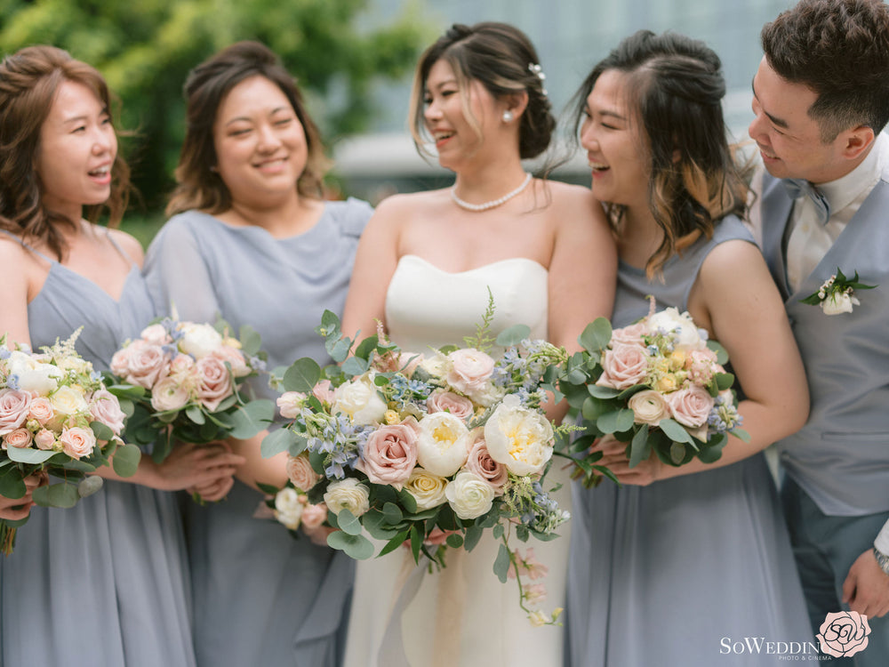Bridal party with bouquets