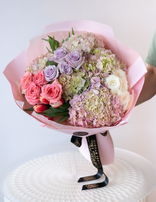 Celine – En Masse Hydrangeas, Roses & Tulips Bouquet
